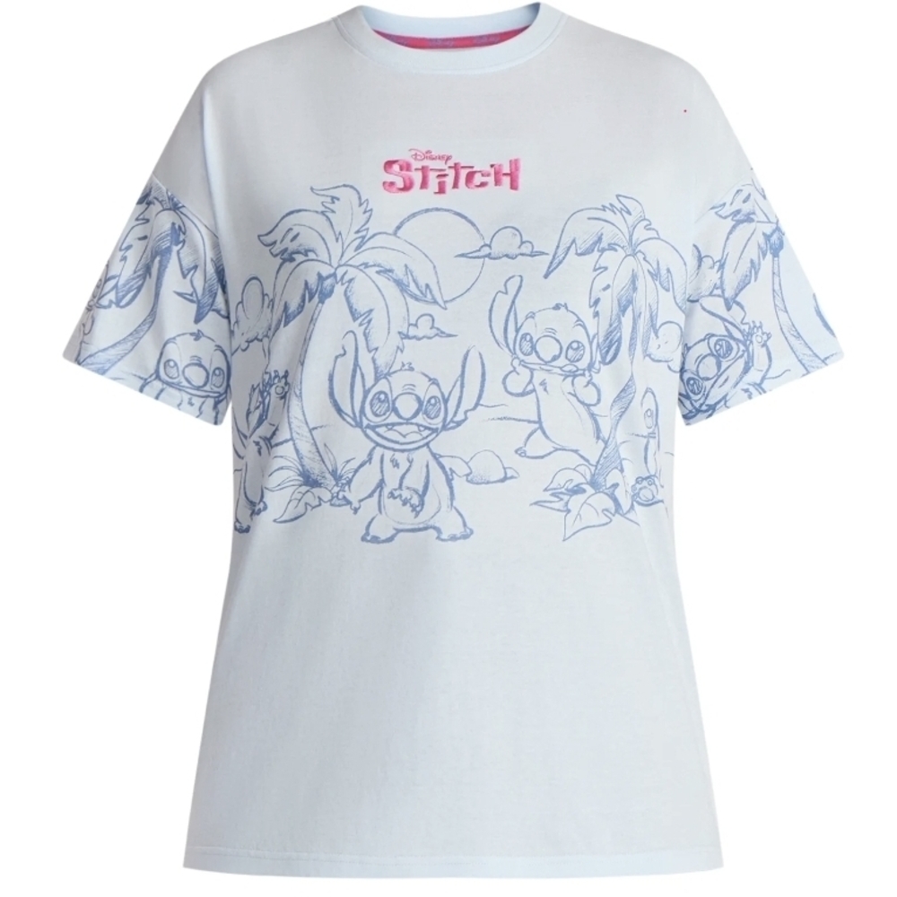 Disney Women's Stitch Grsphic Tee - Light Blue and Pink